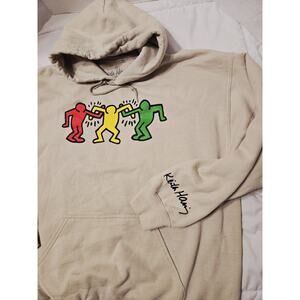 Vtg Keith Haring Tan Beige United Hoodie Jacket Sz L Sweatshirt Unisex Travel